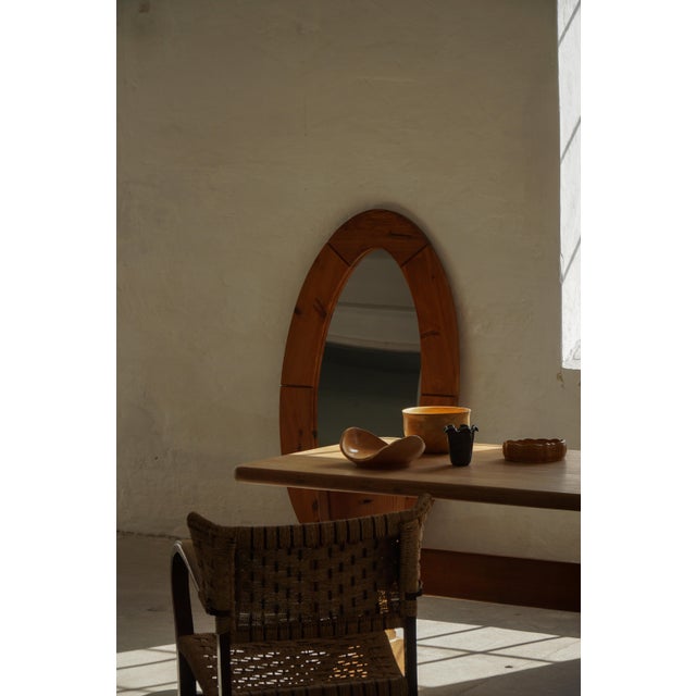 Large Oval Wall Mirror in Pine by Glasmäster Markaryd, Sweden, 1960s For Sale - Image 6 of 17