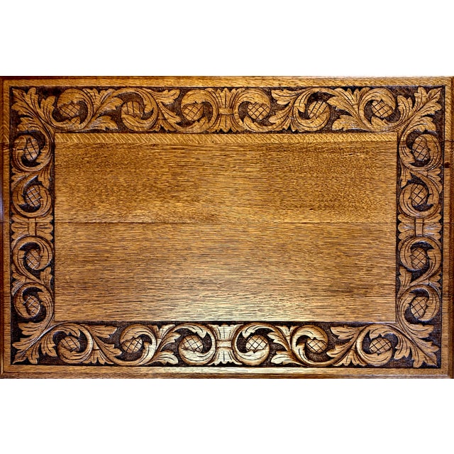 Renaissance Revival-Style Oak Library Table With Drawer For Sale - Image 4 of 14