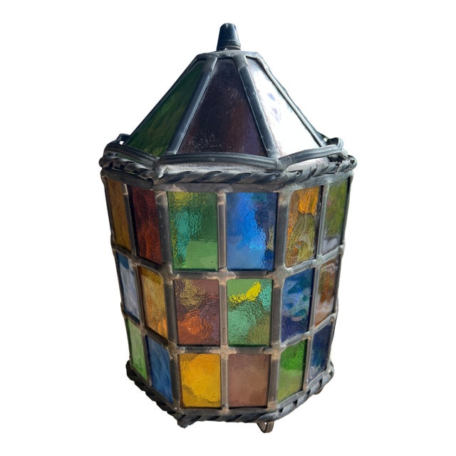 Hanging Mid 20th Century Art Deco Stained Glass Chandelier For Sale