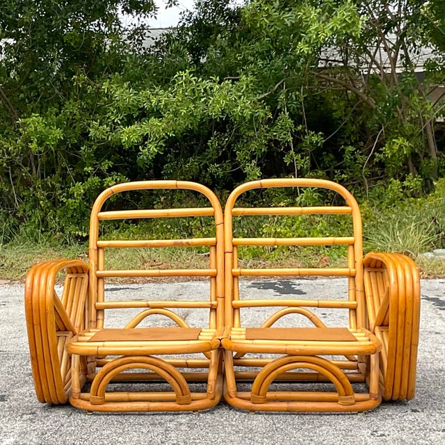 Mid 20th Century Vintage Coastal Four Strand Bent Rattan Loveseat After Frankl For Sale - Image 5 of 9