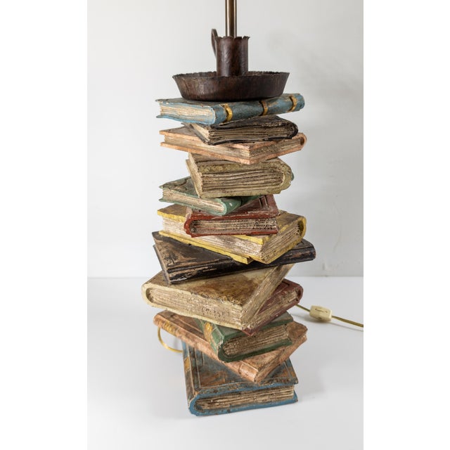 Mid 20th Century Mid-Century Carved Wood Book Stack Table Lamp For Sale - Image 5 of 10
