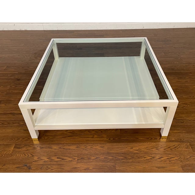 Contemporary Square Wood and Glass Cocktail Table by Highland House For Sale - Image 11 of 12