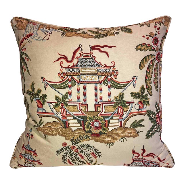 Thibaut Tea House Linen Chinoiserie Down Feather Pillow Chairish