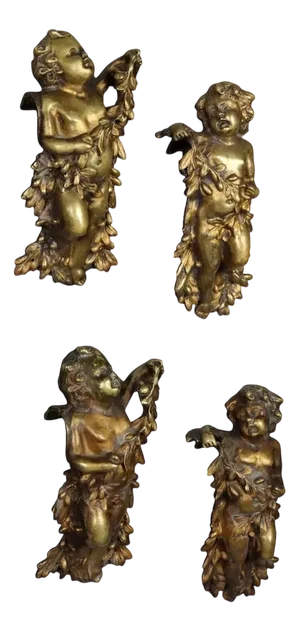 Antique Bronze Angel Sculptures, Set of 4