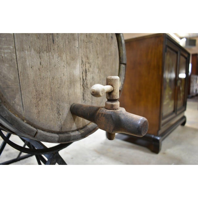 Wood Antique Custom Barrel Pub Table With Stone Top For Sale - Image 7 of 11