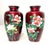 Japanese Pair Vintage Japanese Handmade Red Enamel Silver Floral Cloisonné Foil Vase Urn For Sale - Image 3 of 13