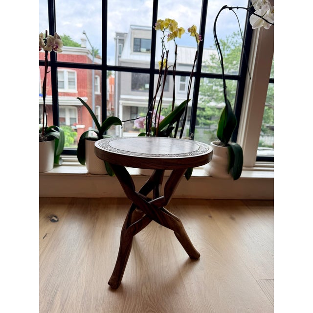 Brown Hand-Carved African Sculptural Side Table With Twisted Wood Base For Sale - Image 8 of 8