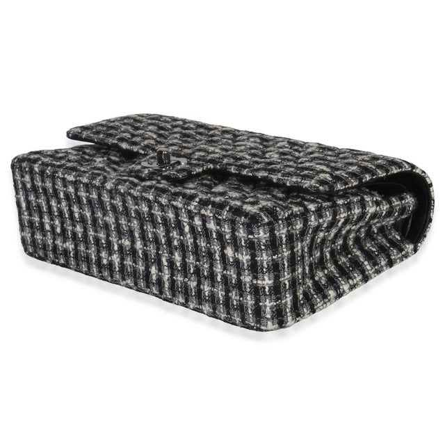 Textile Black White Tweed Quilted Medium Classic Double Flap For Sale - Image 7 of 9