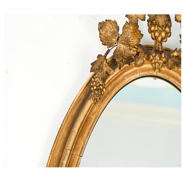 Antique Louis XVI Style Oval Gilt Wood Wall Mirror For Sale - Image 4 of 16