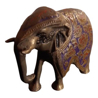 1970s Solid Brass Ornate Elephant Sculpture For Sale