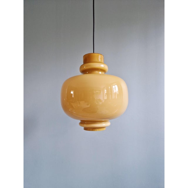 Glass Scandinavian Pendant Light in Mustard-Colored Opaline Glass by Hans-Agne Jakobsson for Staff Leuchten, 1970s For Sale - Image 7 of 15