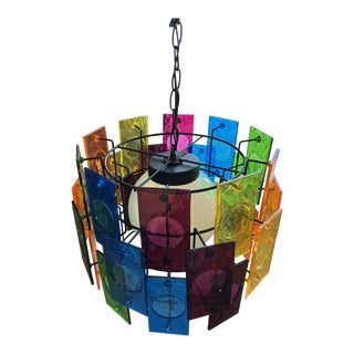 1960s Mid Century Lucite Panel Swag Lamp Multicolor Hanging Lamp For Sale