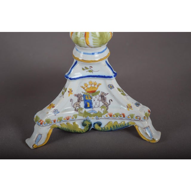 Hand-Painted Ceramic Candlesticks with Heraldic Floral Decoration, 1910s, Set of 2 For Sale - Image 10 of 12