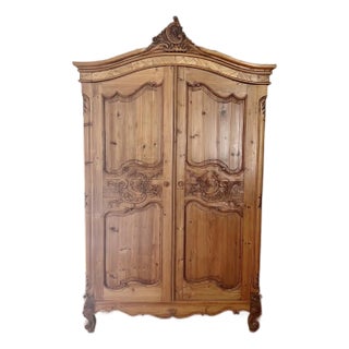 Vintage French Provincial Double Door Carved Lighted Armoire For Sale