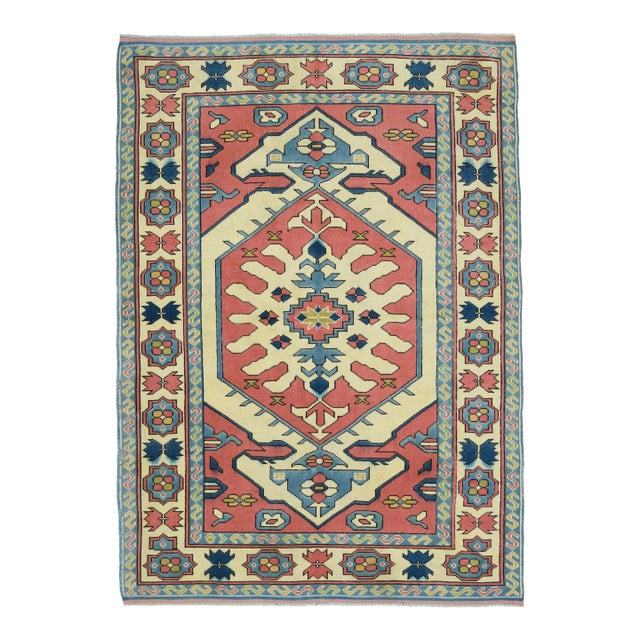 1970s Vintage Turkish Oushak Handmade Wool Cotton Pink Area Rug For Sale