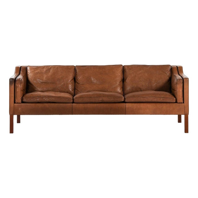 Sofa in Teak and Original Leather Model 2213 attributed to Børge Mogensen, 1963 For Sale