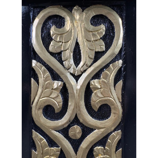 Hollywood Regency Moroccan Stye Side or End Table Black With Gold Design, a Pair For Sale - Image 10 of 12