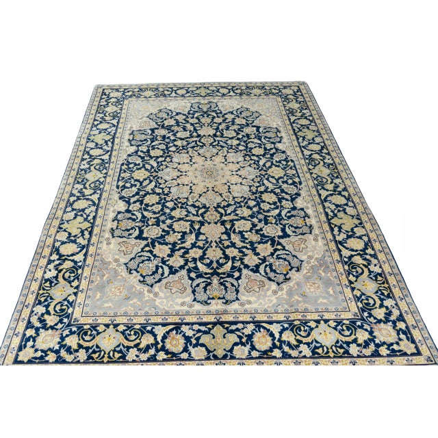 Kashan Oriental Rug in Blue & Cream For Sale - Image 4 of 13