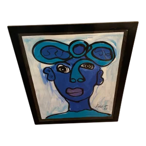 Peter Keil Original Blue Abstract Portrait Painting