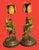Vintage Whimsical Pair of Bronze and Tole Frogs & Flower Candlesticks. For Sale In Miami - Image 6 of 7