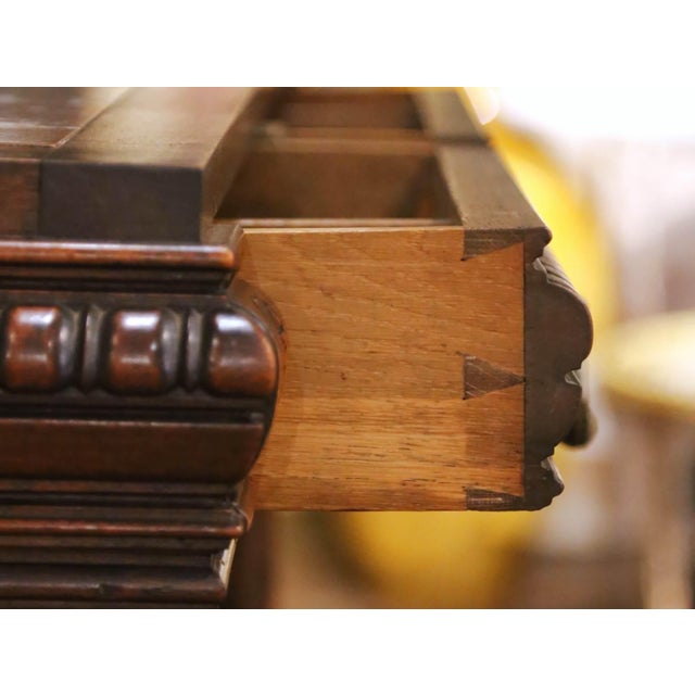 19th C. French Henri II Walnut Desserte Console With Lift-Top Marble Interior For Sale - Image 9 of 18