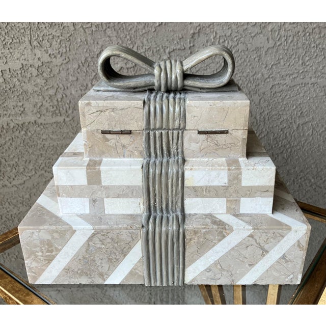 Whimsical Circa 1980 Multi-Tier Tessellated Travertine Stone Jewelry Box by Renoir Designs For Sale - Image 12 of 18