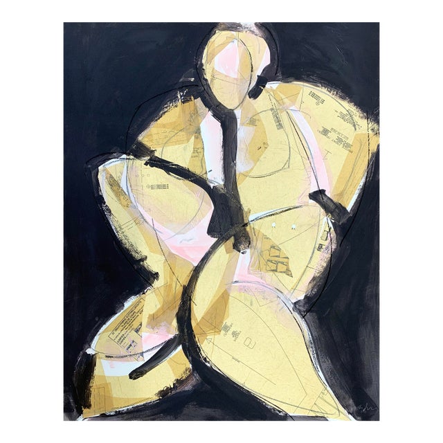 Figurative Fold I, Abstract Figurative Fabric Pattern Collage Painting For Sale