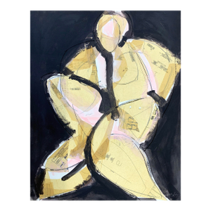 Figurative Fold I, Abstract Figurative Fabric Pattern Collage Painting