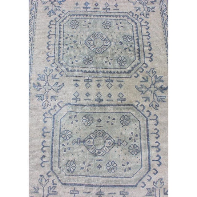 Vintage Turkish Oushak Runner in Faded Blue in Neutral Background For Sale - Image 9 of 13