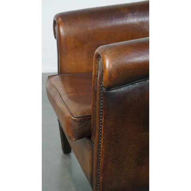 Vintage Club Chair in Cognac-Colored Sheep Leather For Sale - Image 11 of 17