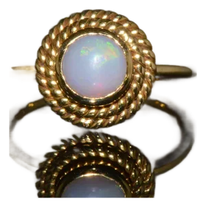 Certified Natural 1.18Cts Cabochon Opal 750 18K Solid Gold Bezel Filigree Stacking Ring, size 6.25