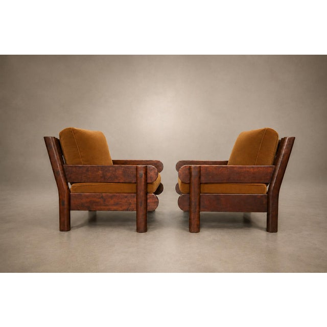 Brown Brazilian Modern Armchair in Imbuia Wood and Cognac Velvet, Brazil, 1960s For Sale - Image 8 of 18