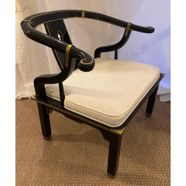 Asian Pair Vintage Black Lacquer Ming Chairs For Sale - Image 3 of 5