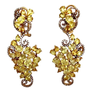 23.98 Ct Natural Yellow Sapphire & Diamond Dangle Earrings - 2 Pieces