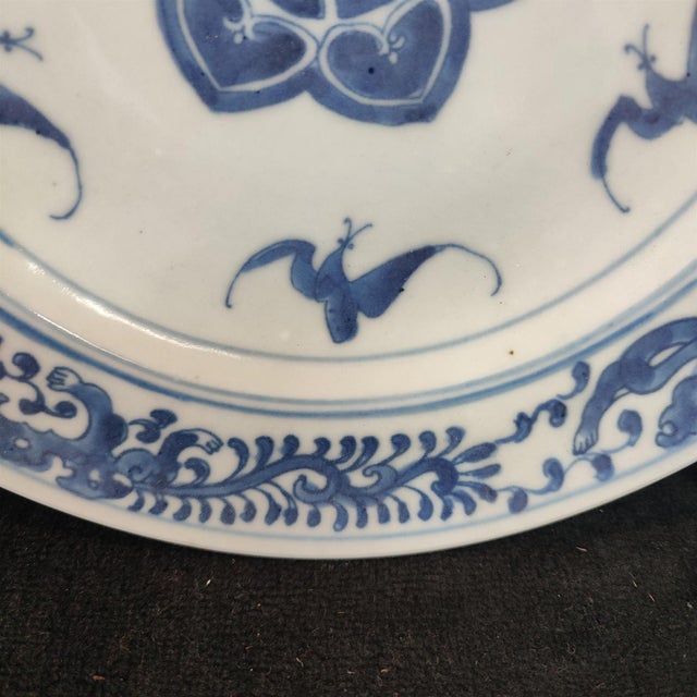 Ceramic Chinese Ceramic Plate,Blue and White Porcelain Plate Hand Painted Bats and Longevity Character Pattern For Sale - Image 7 of 11
