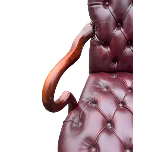 Late 20th Century Pair Red Chesterfield Tufted Leather Gooseneck Library Armchairs For Sale - Image 11 of 15