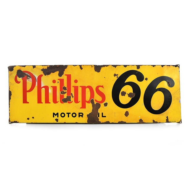 Vintage Phillips 66 Advertising Enamel Plate For Sale - Image 4 of 4
