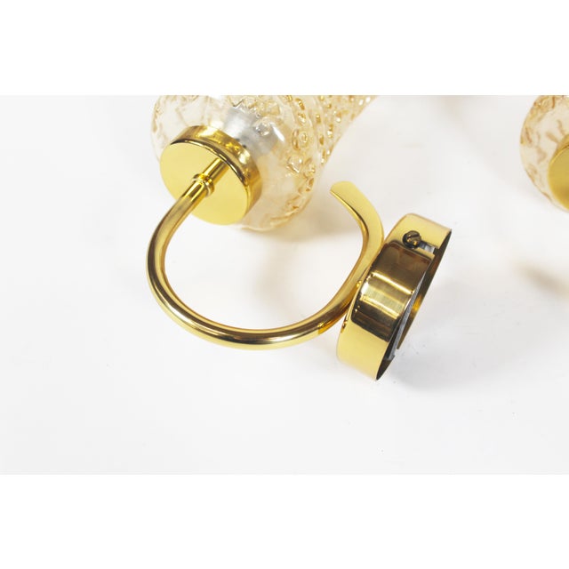 1970s Vintage Brass and Amber Glass Wall Lamps from Wila Leuchten, 1970s, Set of 2 For Sale - Image 5 of 11