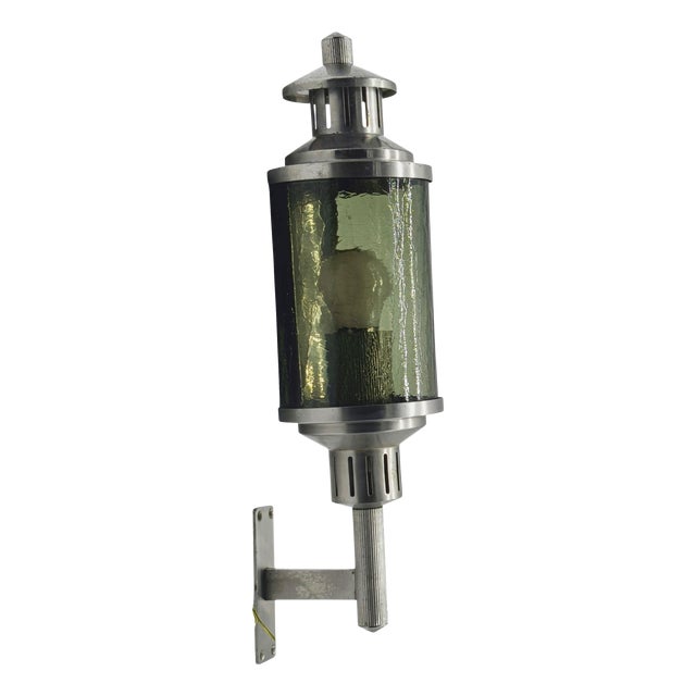 Lanterna Wall Lamp in Green Cathedral Glass and Metal, Italy, 1960s For Sale