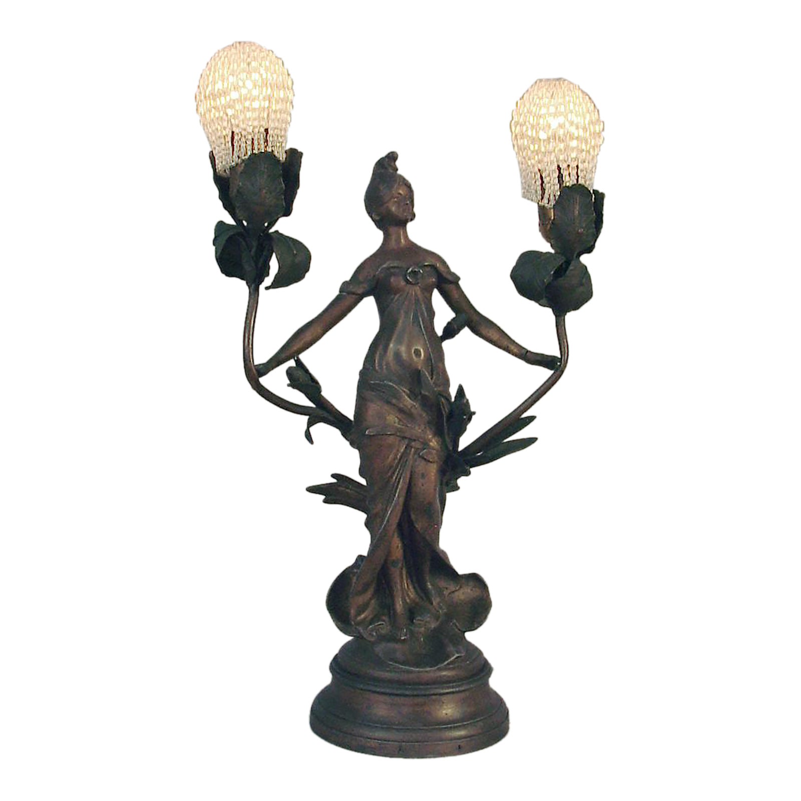 1990s Auguste Moreau French Art Nouveau Table Lady Lamp, 