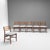 Set of six mid-century dining chairs in solid teak, re-polished and newly covered in a pale blue fabric. U.K circa 1960.