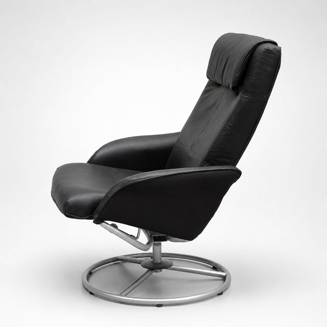 Set of Leather Swivel Armchair and Ottoman from Ikea, 2010s For Sale - Image 6 of 7