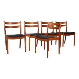 Dining Chairs in Oak and Leather by Poul Volther for FDB, 1970s, Set of 5 For Sale