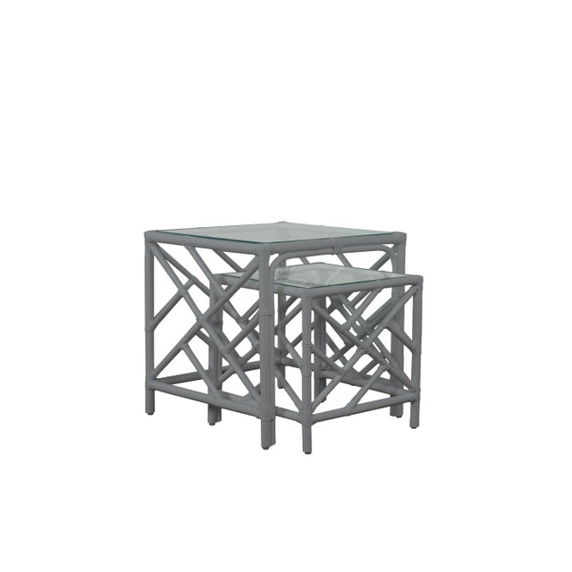 David Francis Chippendale Nesting Tables - Light Gray For Sale - Image 4 of 4