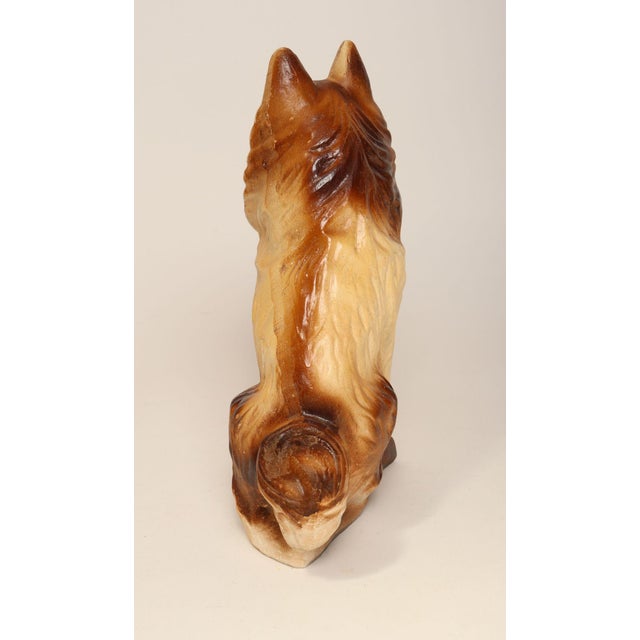 Vintage Folk Art Chalkware Carnival Chalk Brown Collie Dog Sculpture / Figurine For Sale - Image 4 of 15