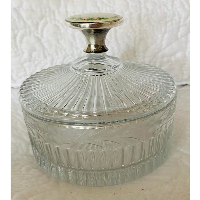 Metal Antique Heisey Glass Vanity Jar With a Sterling Enameled Handle For Sale - Image 7 of 8