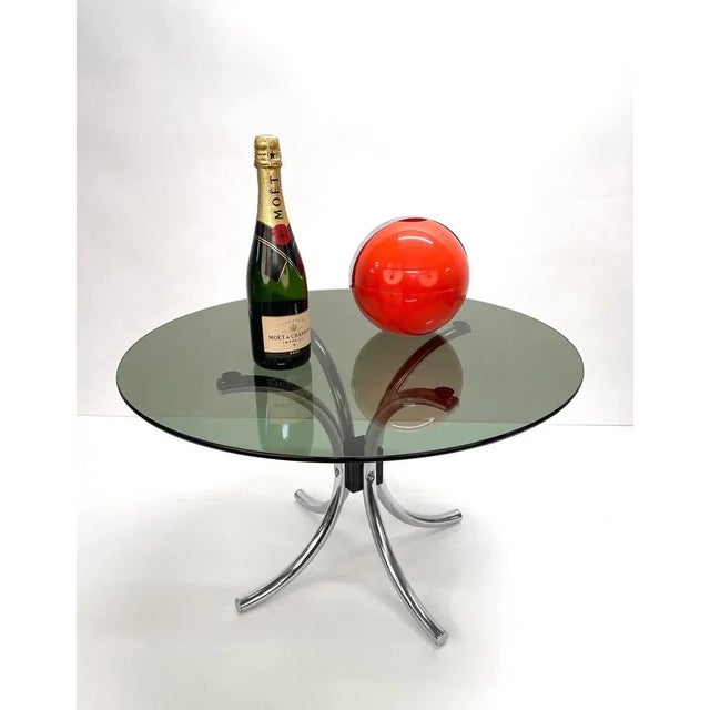 Mid-Century Italian Chromed Steel Coffee Table with Round Smoked Glass Top, 1960s For Sale - Image 14 of 15