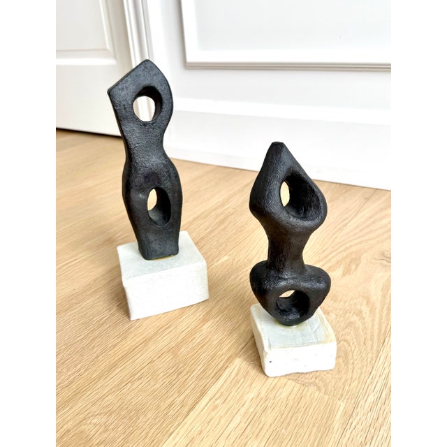 2010s Signed Abstract/Biomorphic Black Stoneware Sculptures After Georges Jouve, Modernist, 2011, a Pair For Sale - Image 5 of 11