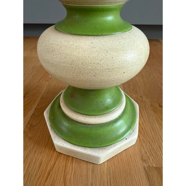 Mid Century Large Staked Green and Cream Ceramic Table Lamp For Sale In Austin - Image 6 of 8