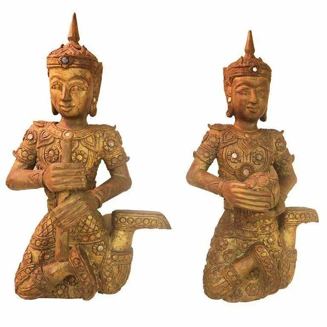Gold 19th Century Teak Carved Large Gilt Siamese Figures - a Pair For Sale - Image 8 of 8